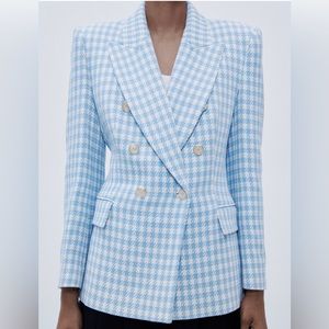 Zara DOUBLE BREASTED HOUNDSTOOTH BLAZER